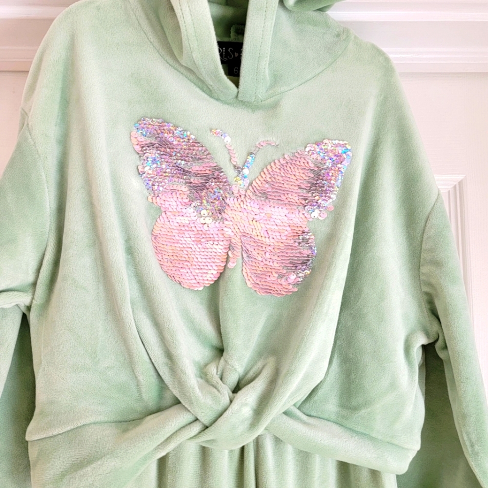 Girls Youth Velour Sequins Butterfly Jogger Hoodie Set